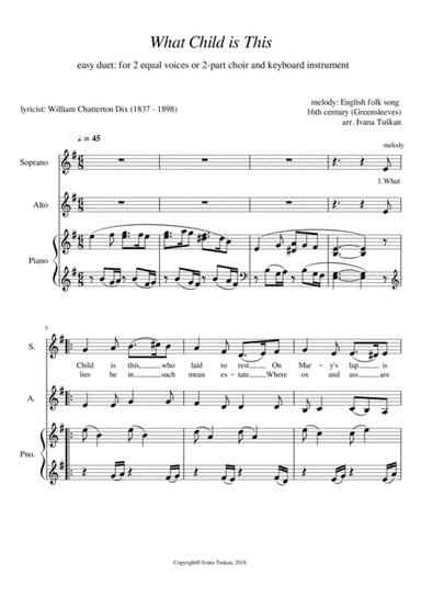 What Child is This, for SA and piano, E minor (arr. Ivana Tuskan)