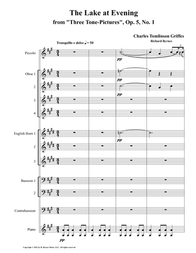 The Lake at Evening ("Three Tone Poems", Op. 5 (Double Reed Choir + Piccolo & Piano) (arr. Richard Byrnes)