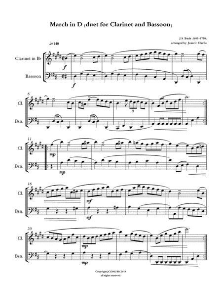 March in D (duet for Clarinet and Bassoon) by J.S. Bach (arr. Juan C. Davila)