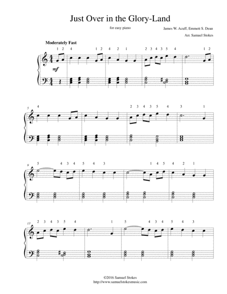 Just Over in the Glory-Land - for easy piano (arr. Samuel Stokes)
