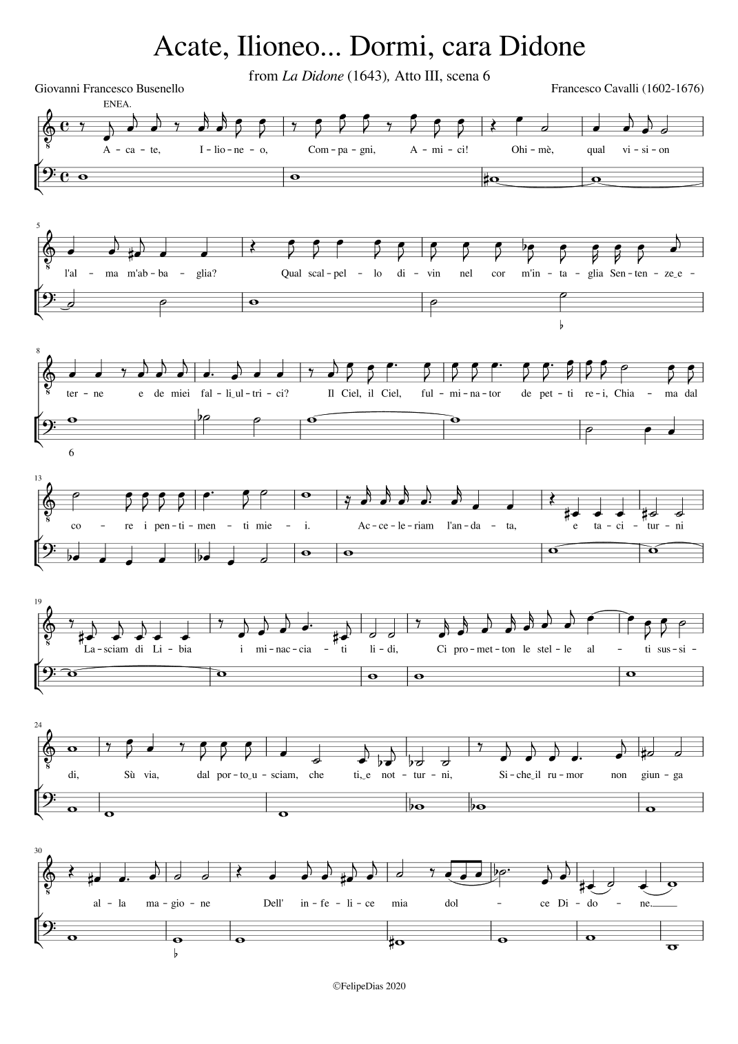 Lamento di Enea: Dormi cara Didone (arr. Early Music Scores)