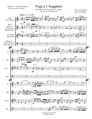 Woodwind Quartet: Haydn arr. Denney, "Fugue on 3 Subjects" (Mvt. IV, String Quartet Op. 20, No. 6) (arr. Joel Denney)