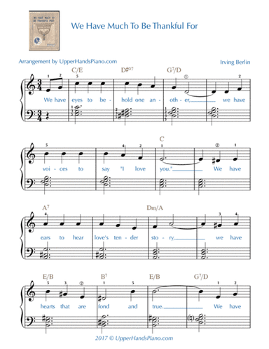 We Have Much To Be Thankful For - EASY PIANO (arr. Gaili Schoen for UpperHandsPiano.com)