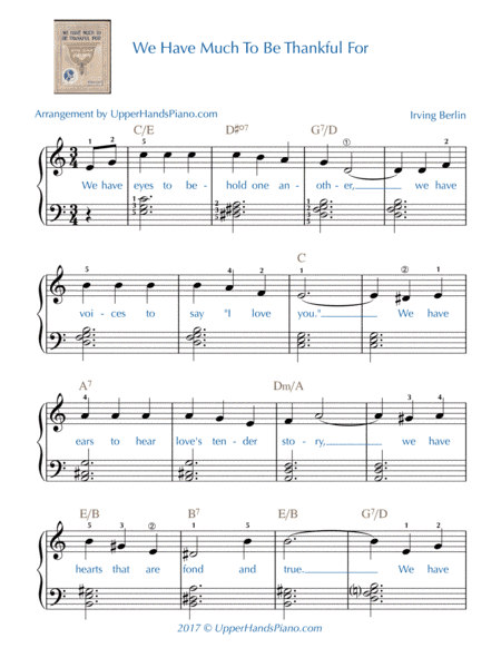 We Have Much To Be Thankful For - EASY PIANO (arr. Gaili Schoen for UpperHandsPiano.com)