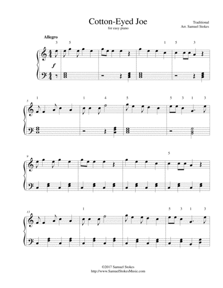 Cotton-Eyed Joe - for easy piano (arr. Samuel Stokes)