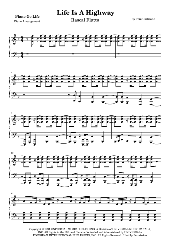 Life Is A Highway (arr. Piano Go Life)