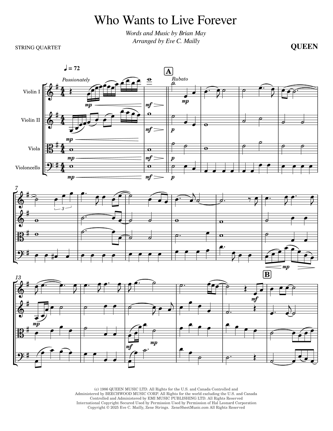 Who Wants To Live Forever (arr. Eve C. Mailly - Zene Strings)