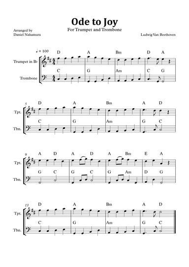 Ode to Joy (Easy Trumpet and Trombone) (arr. Daniel Nakamura)