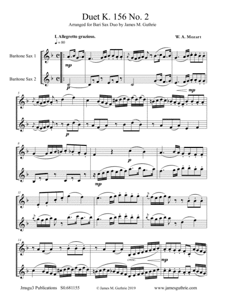 Mozart: Duet K. 156 No. 2 for Baritone Sax Duo (arr. James M. Guthrie, ASCAP)