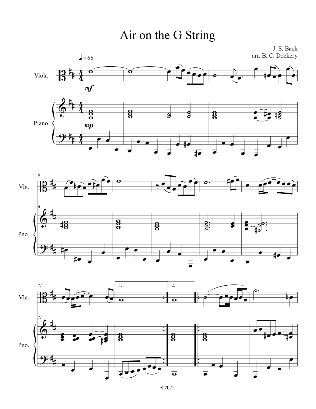 Air on the G String (Viola Solo with Piano Accompaniment) (arr. B. C. Dockery)