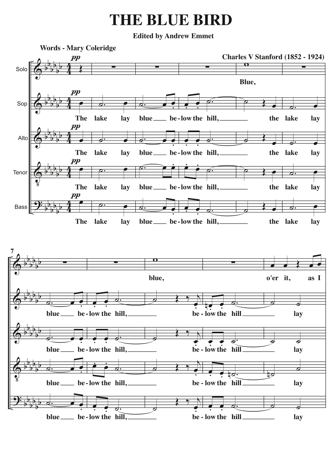 The Blue Bird A Cappella SATB +Sop Solo (arr. Edited by Andrew Emmet)