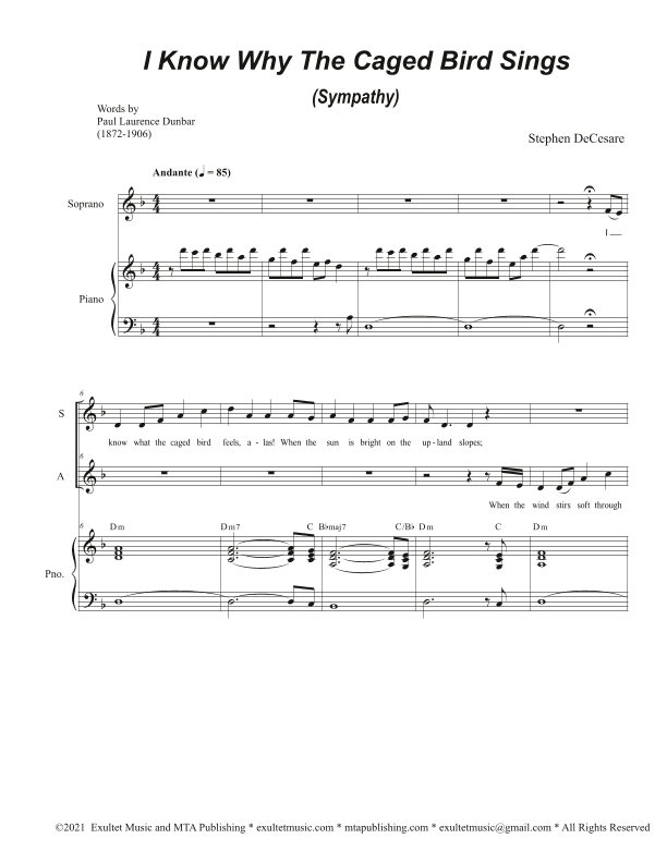 I Know Why The Caged Bird Sings (Sympathy) (Duet for Soprano and Alto solo)