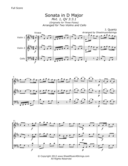Quantz, J. -  Sonata in D (Mvt. 1) for Two Violins and Cello (arr. Linda M. Scott)