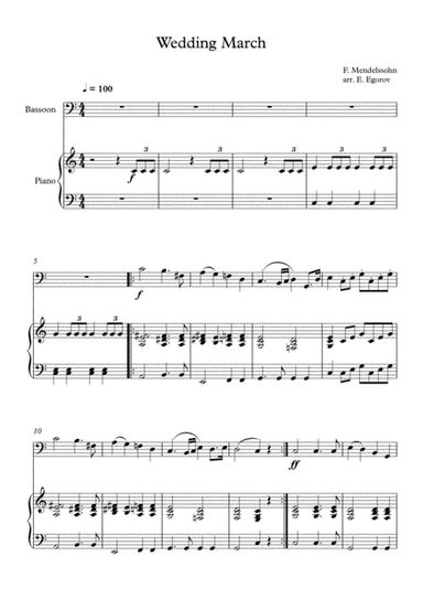 Wedding March, Felix Bartholdy Mendelssohn, For Bassoon & Piano (arr. Eugene Egorov)