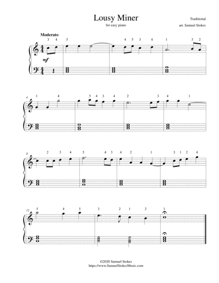 Lousy Miner - for easy piano (arr. Samuel Stokes)
