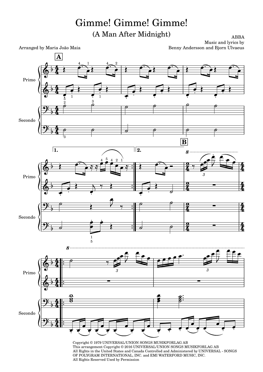 Gimme! Gimme! Gimme! (a Man After Midnight) (arr. Maria João Maia)