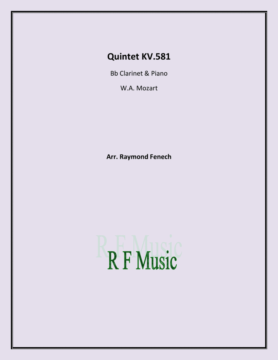 From Clarinet Quintet KV 581 - W.A.Mozart - For Bb Clarinet and Piano (arr. Raymond Fenech)