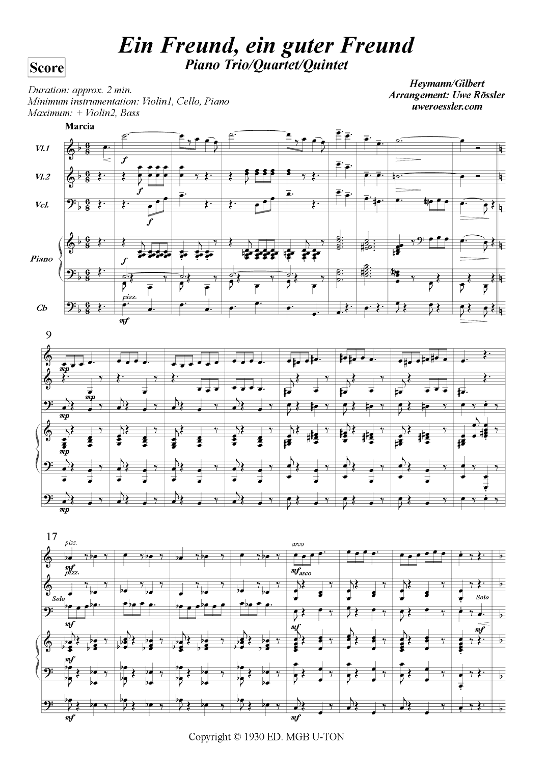 Ein Freund, Ein Guter Freund (arr. Uwe Roessler Rössler Rassler)