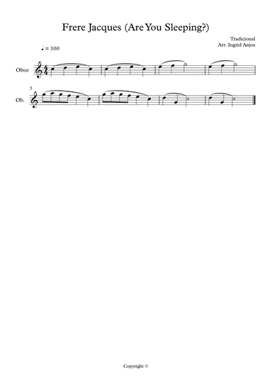 Frère Jacques (Are You Sleeping?) - easy oboe arrangement (arr. Ingrid Anjos)