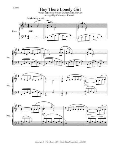 Hey There Lonely Girl (hey There Lonely Boy) (arr. Christopher Kalstad)