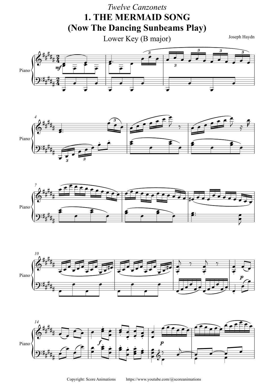 HAYDN: The Mermaid Song Lower key (B major) (arr. Score Animations)