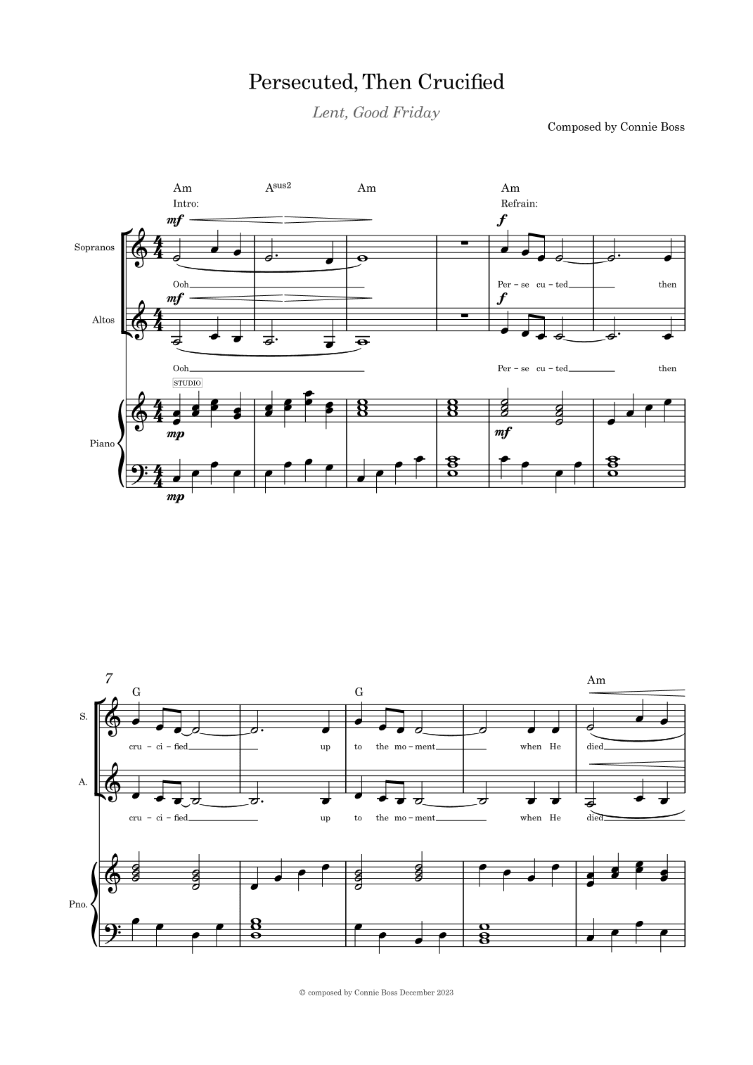 Persecuted Then Crucified duet and piano second soprano and alto low range