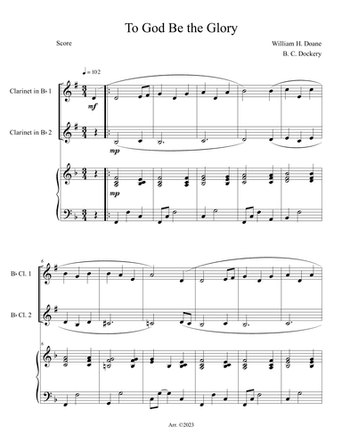 To God Be the Glory (Clarinet Duet with Piano Accompaniment) (arr. B. C. Dockery)