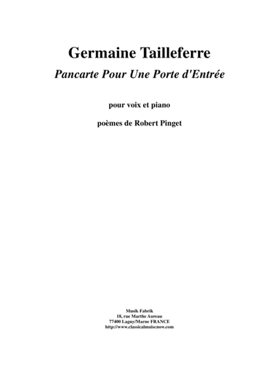 Germaine Tailleferre: Pancarte pour Une Porte d'Entrée for Medium Voice and Piano