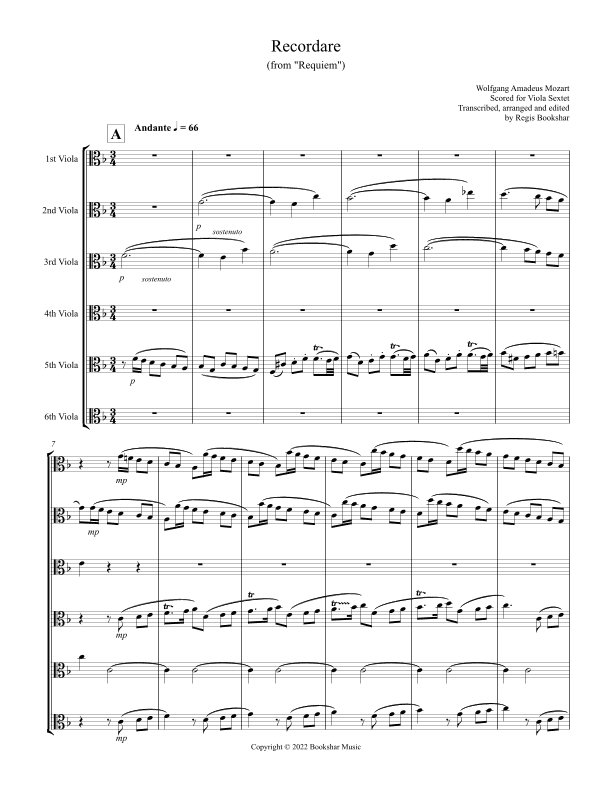 Recordare (from "Requiem") (F) (Viola Sextet) (arr. Regis Bookshar)