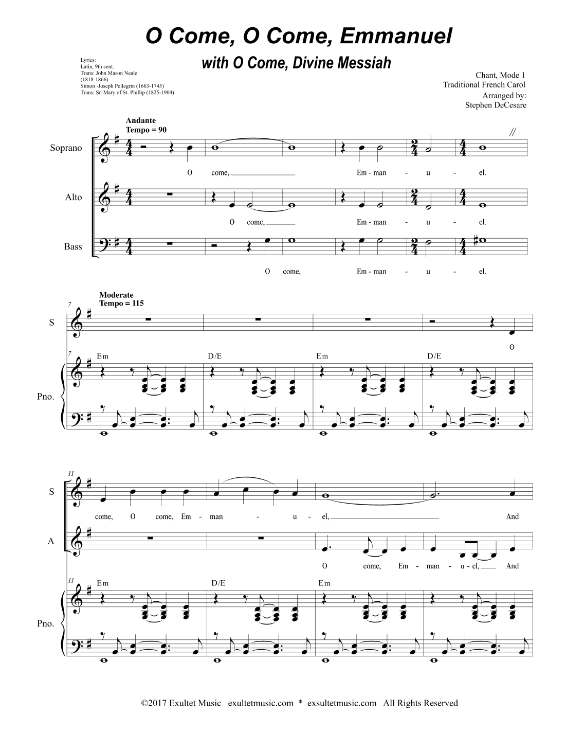 O Come, O Come, Emmanuel with O Come, Divine Messiah (SAB) (arr. Stephen DeCesare)
