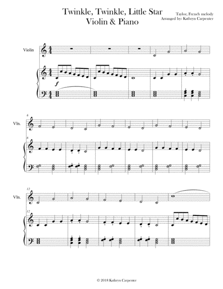Twinkle, Twinkle, Little Star (Piano & Violin) (arr. Kathryn Carpenter)