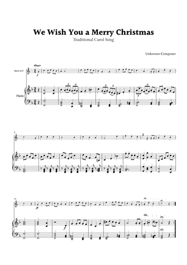 We Wish you a Merry Christmas for Horn in F and Piano (arr. Rika K.)