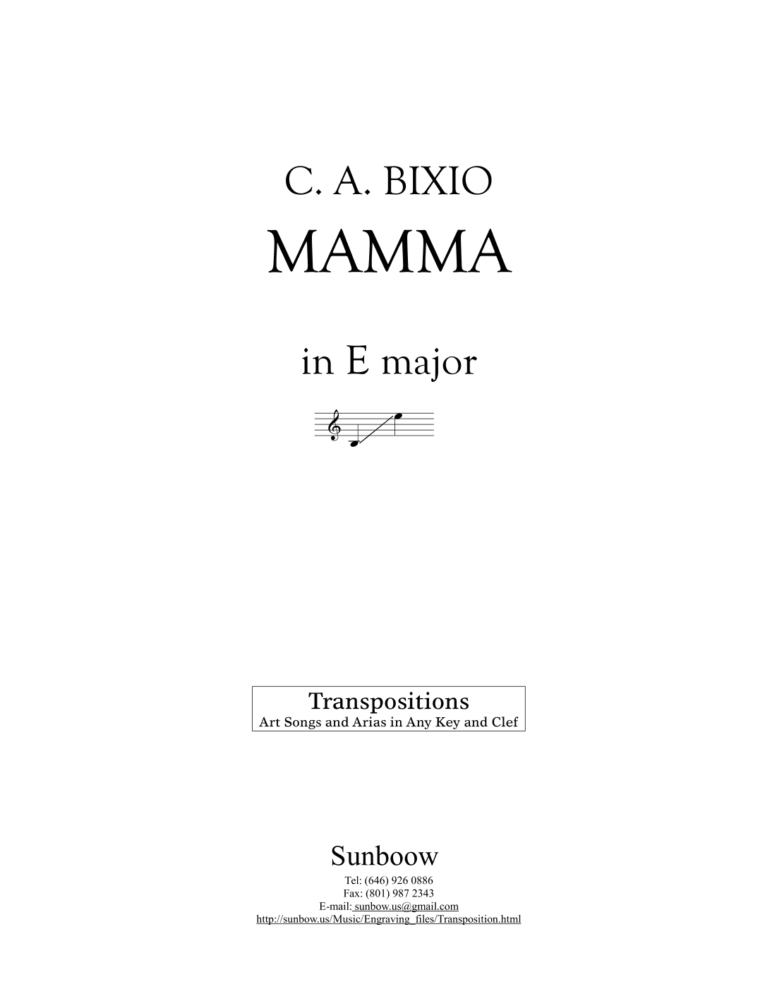 C. A. Bixio: MAMMA (transposed to E Major) (arr. Sunbow)