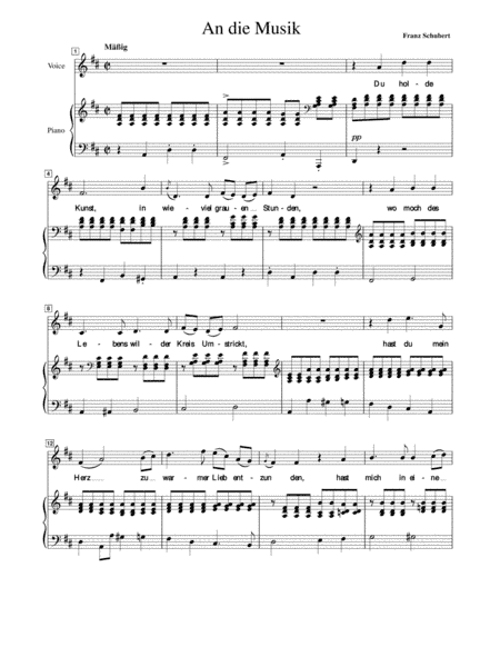 Schubert - An die Musik for Medium Voice in D Major (arr. Ayotte Custom Musical Engravings)