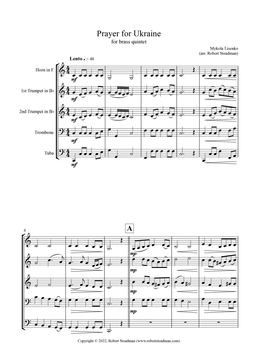 Prayer for Ukraine (brass quintet) (arr. Robert Steadman)