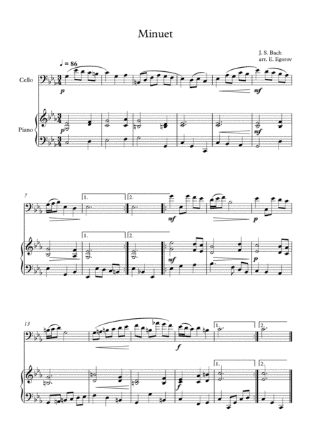 Minuet (In D Minor), Johann Sebastian Bach, For Cello & Piano (arr. Eugene Egorov)