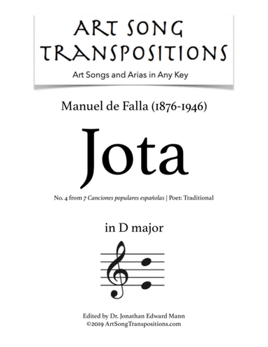 DE FALLA: Jota (transposed to D major) (arr. ArtSongTranspositions.com)