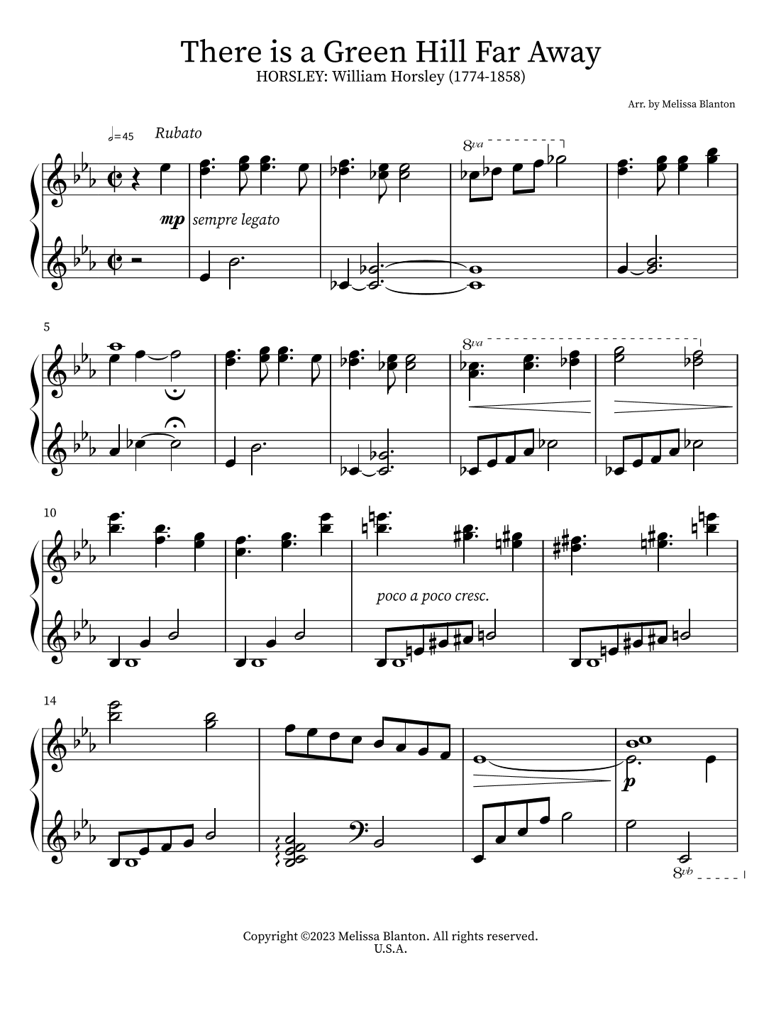 There is a Green Hill Far Away (arr. Melissa Blanton)