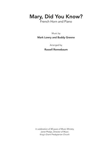 Mary, Did You Know? (arr. Russell Ronnebaum)
