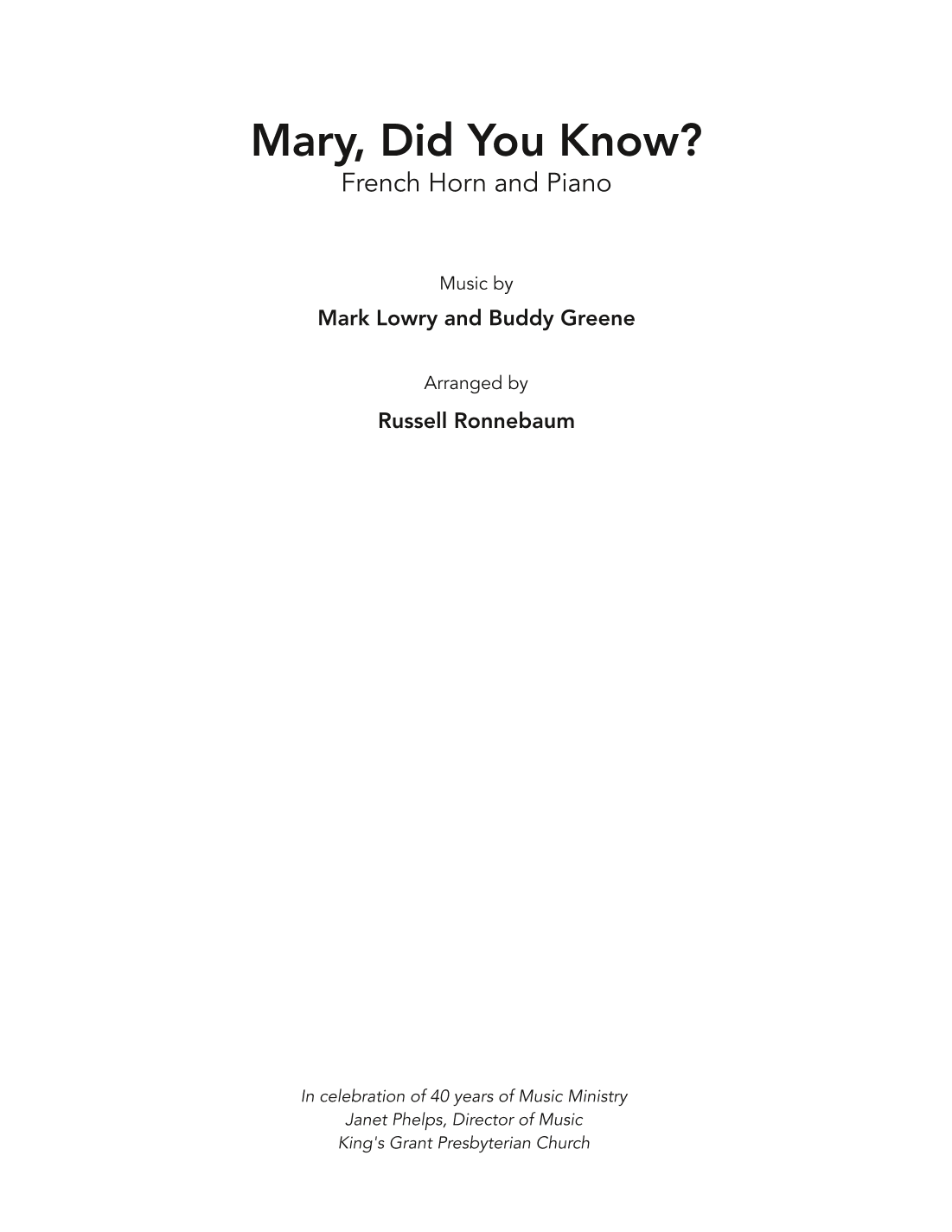 Mary, Did You Know? (arr. Russell Ronnebaum)