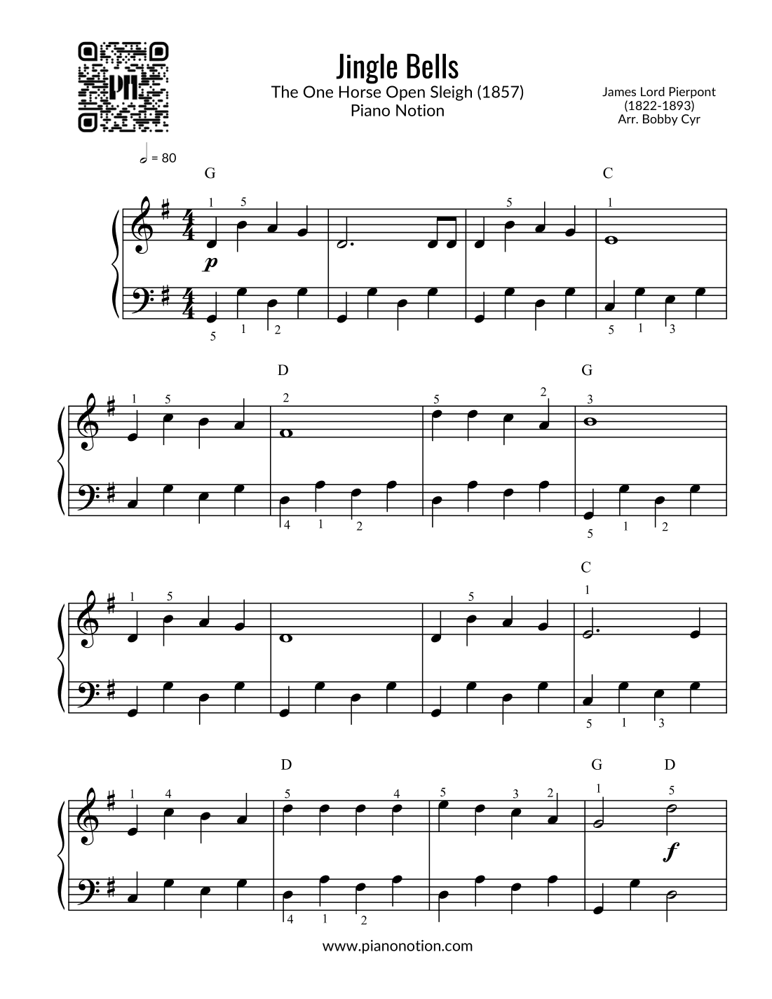 Jingle Bells - The One Horse Open Sleigh (Piano Solo) (arr. Bobby Cyr)