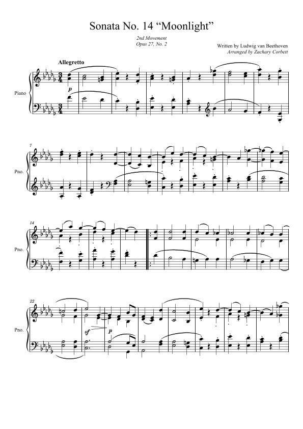 Sonata No. 14 Moonlight 2nd Movement (arr. Zachary Corbett)