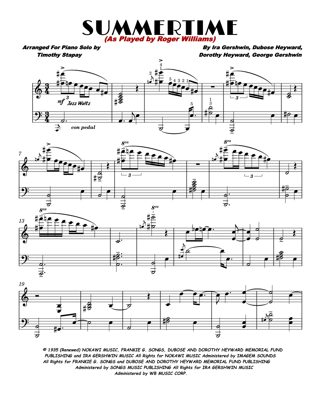 Summertime (arr. Timothy Stapay)