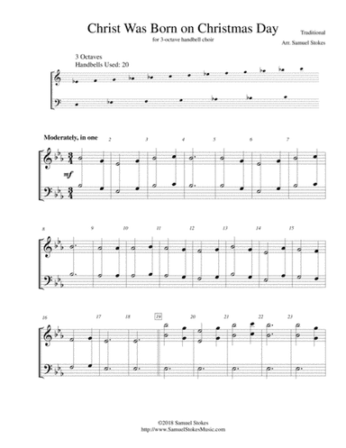 Christ Was Born on Christmas Day - for 3-octave handbell choir (arr. Samuel Stokes)