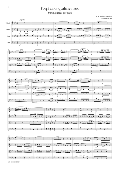 Mozart  Porgi amor qualche ristro from Le Nozze di Figaro, for string quartet, CM025 (arr. FCMUSIC)