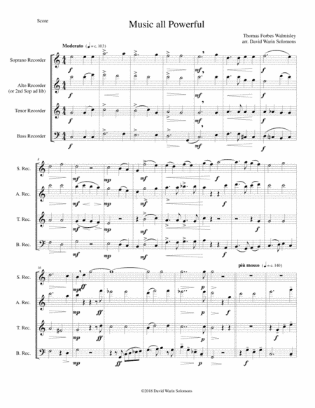 Music all powerful for recorder quartet (arr. David Warin Solomons)