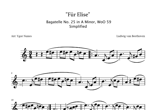 Beethoven - Für Elise - Easy Violin. Simplified and Shorter Version (arr. Ygor Nunes)