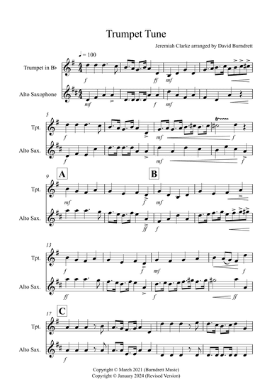 Trumpet Tune for Trumpet and Alto Saxophone Duet (arr. David Burndrett)