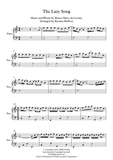 The Lazy Song (arr. Roxana Belibou)