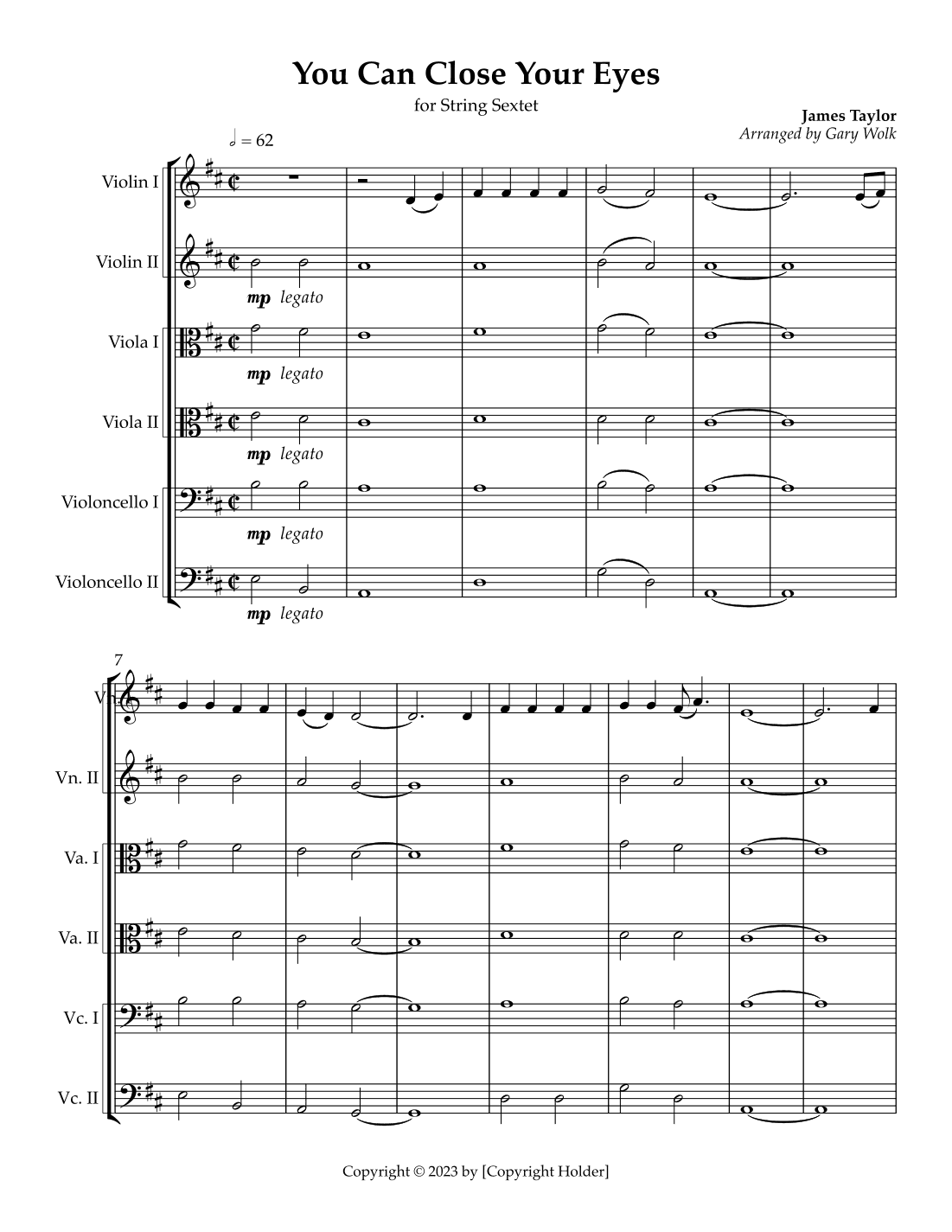 You Can Close Your Eyes (arr. Gary Wolk)